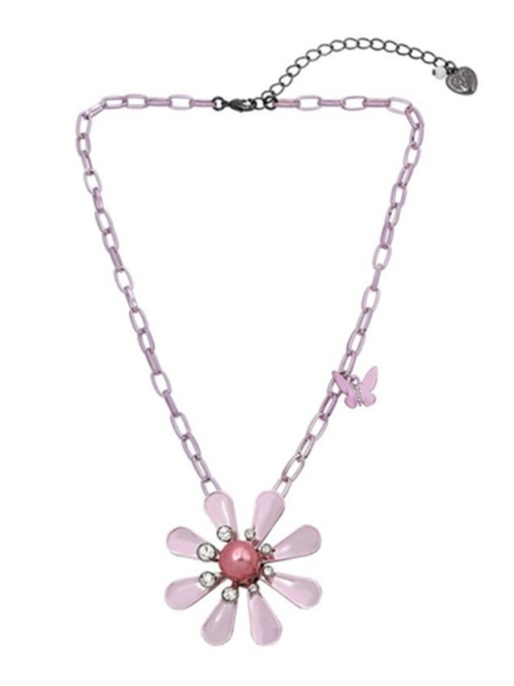 Betsey Johnson Petal To The Metal Daisy Pendant Necklace Pink
